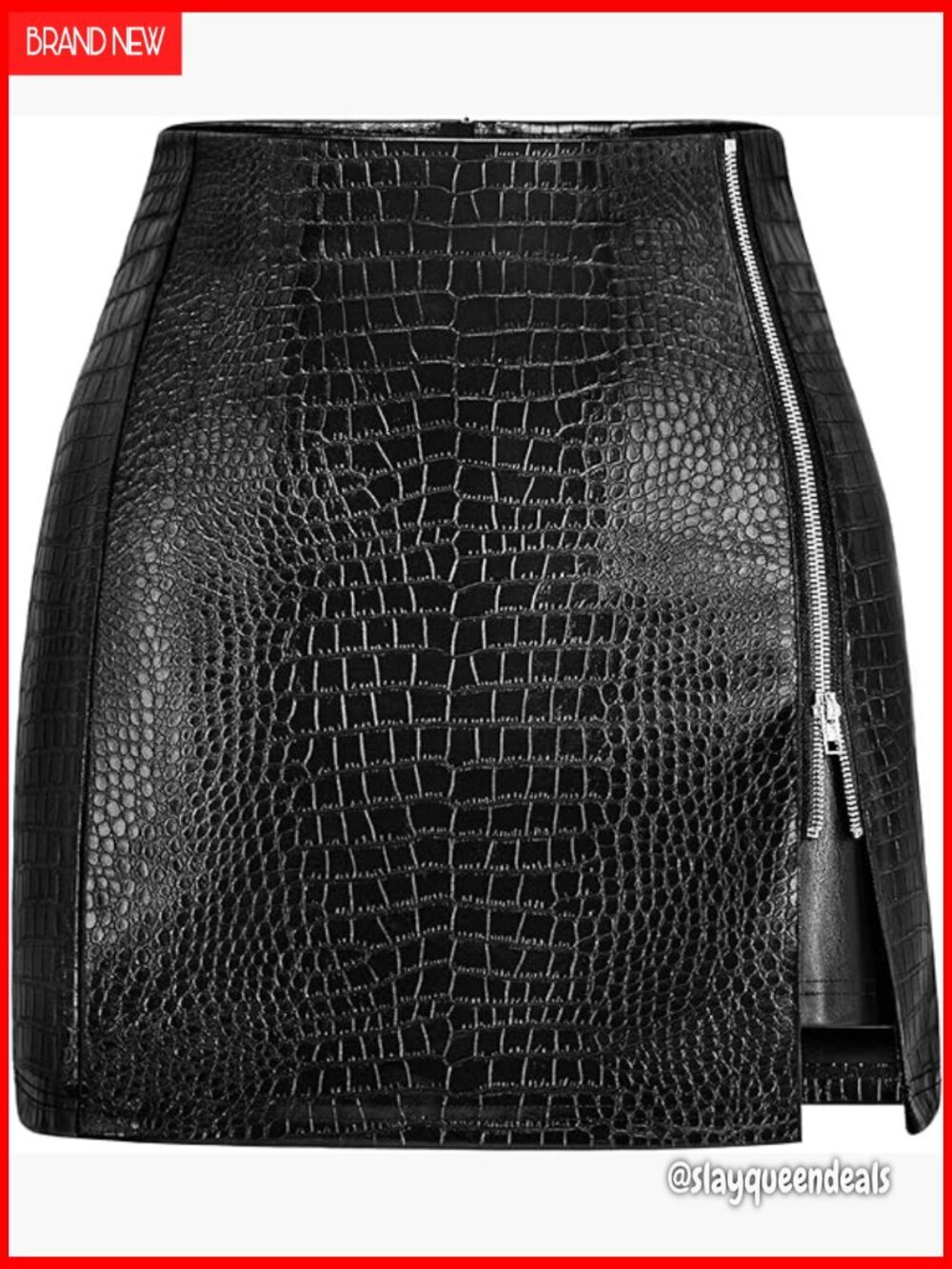 Faux Leather Mini Pencil Skirt High Waisted Zipper Slit Stretchy Bodycon